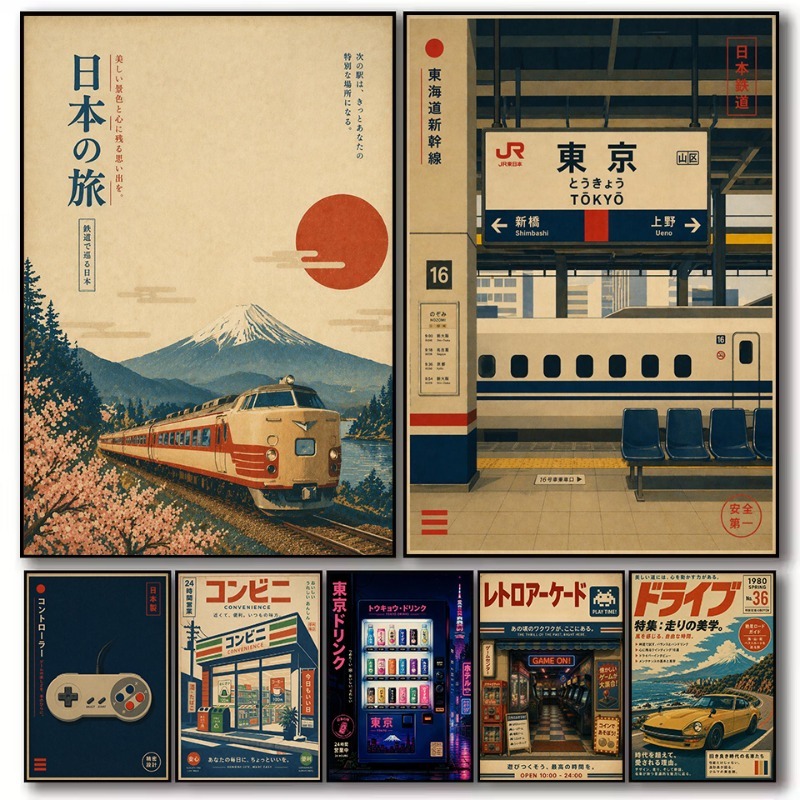 Japanese Lifestyle And Traditions - Poster Vintage Giapponese Stile Stazione Ferroviaria